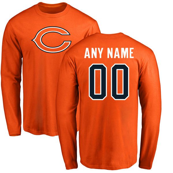 Men Chicago Bears NFL Pro Line Orange Custom Name and Number Logo Long Sleeve T-Shirt